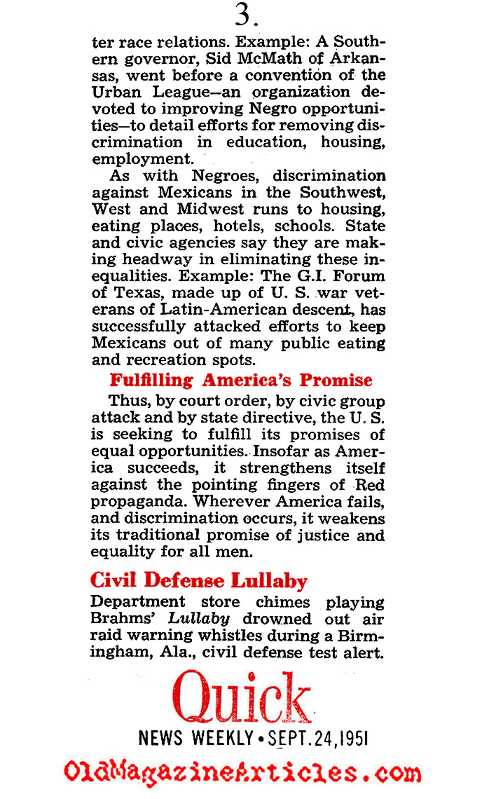 Foreign-Aid on Behalf of the American Civil Rights Struggle (Quick Magazine, 1951)