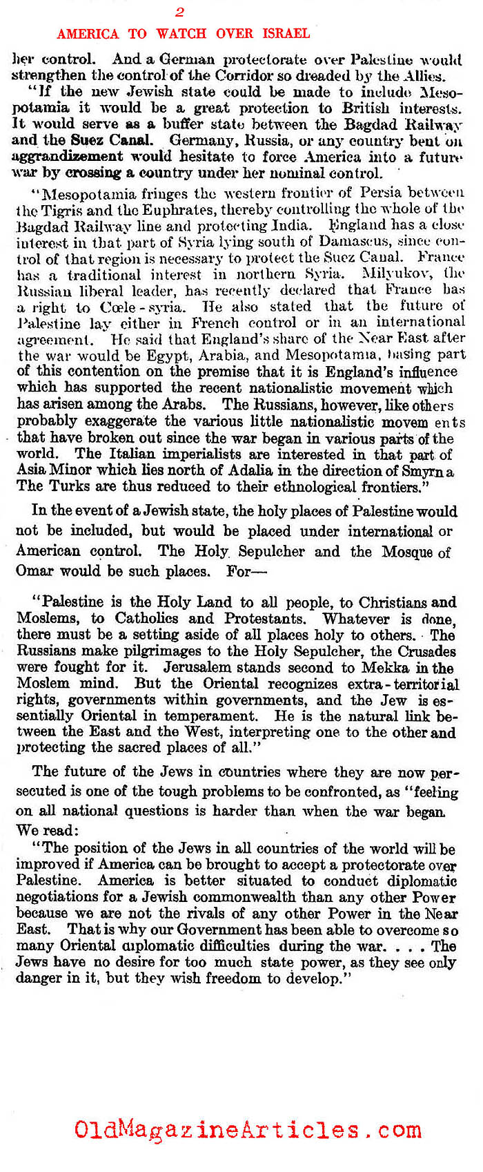 Anticipating America's Unique Relationship With Israel (Literary Digest, 1917)