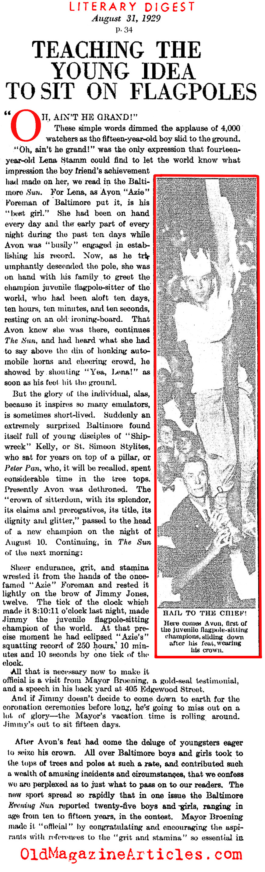 The 1920s Craze for Flagpole Sitting (Literary Digest, 1929)