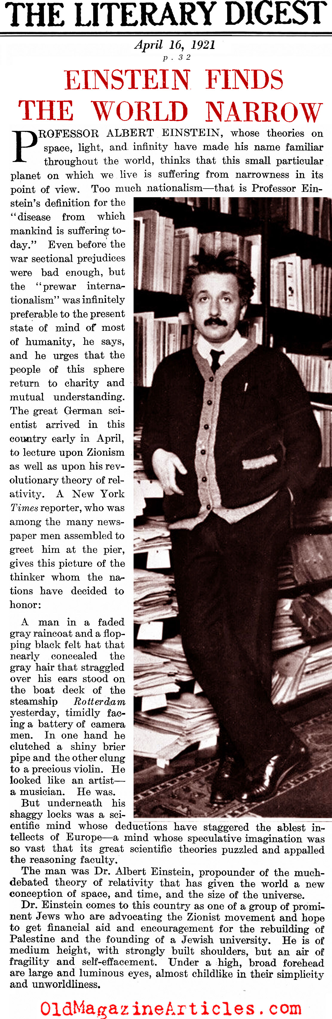 Einstein Comes to America (Literary Digest, 1921)