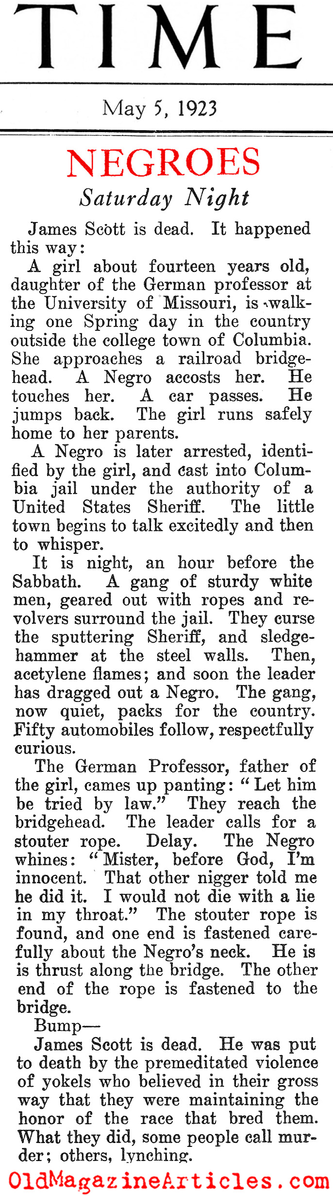 The Lynching of James Scott (Time Magazine, 1923)