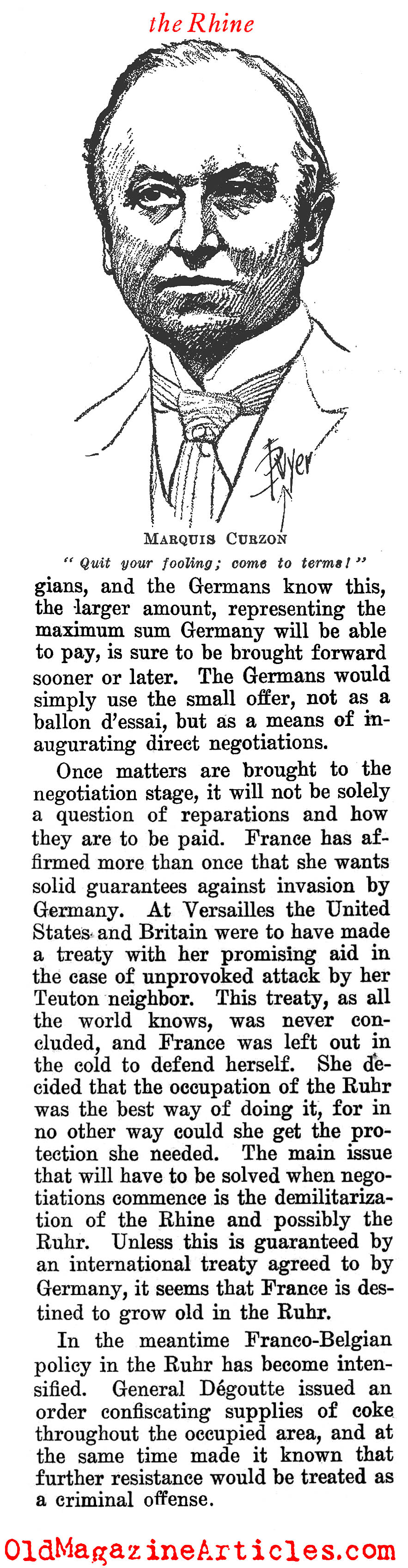 Trying to Demilitarize the Ruhr Valley (Time Magazine, 1923)