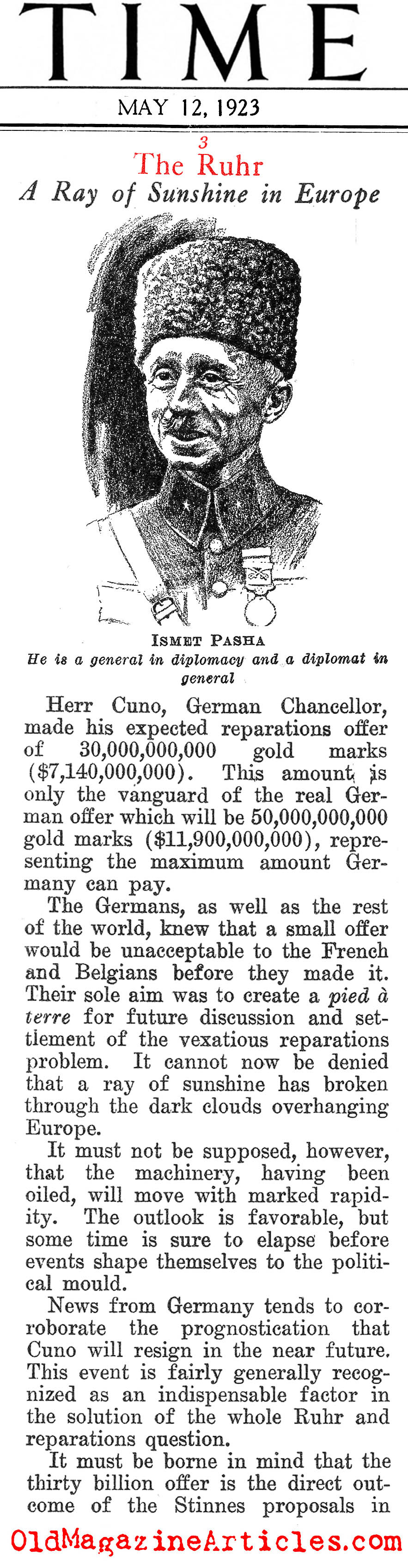 Trying to Demilitarize the Ruhr Valley (Time Magazine, 1923)