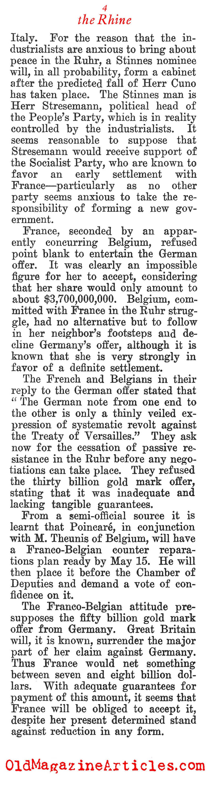 Trying to Demilitarize the Ruhr Valley (Time Magazine, 1923)