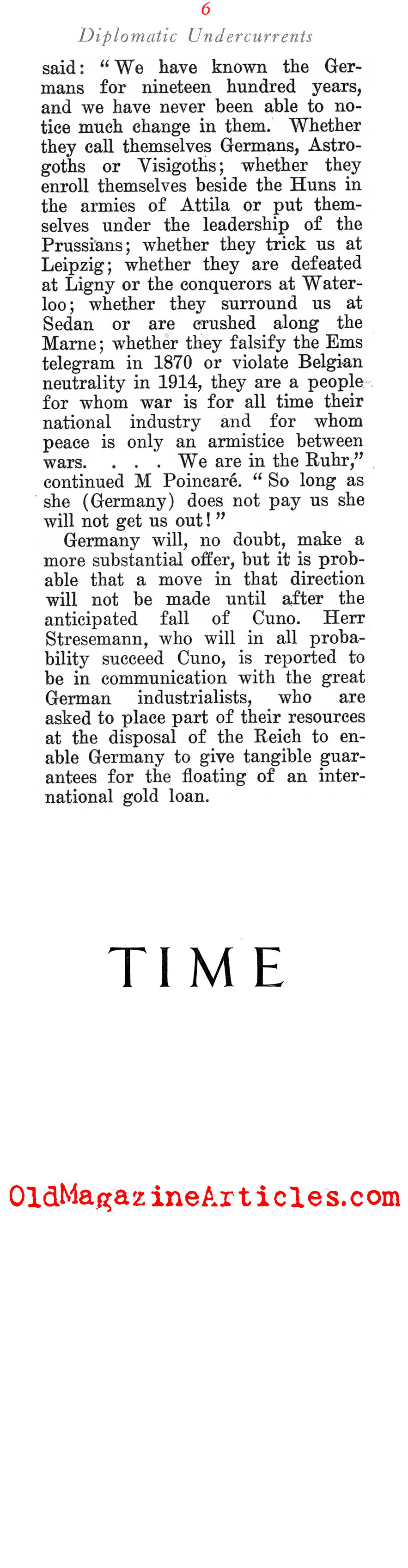 Trying to Demilitarize the Ruhr Valley (Time Magazine, 1923)