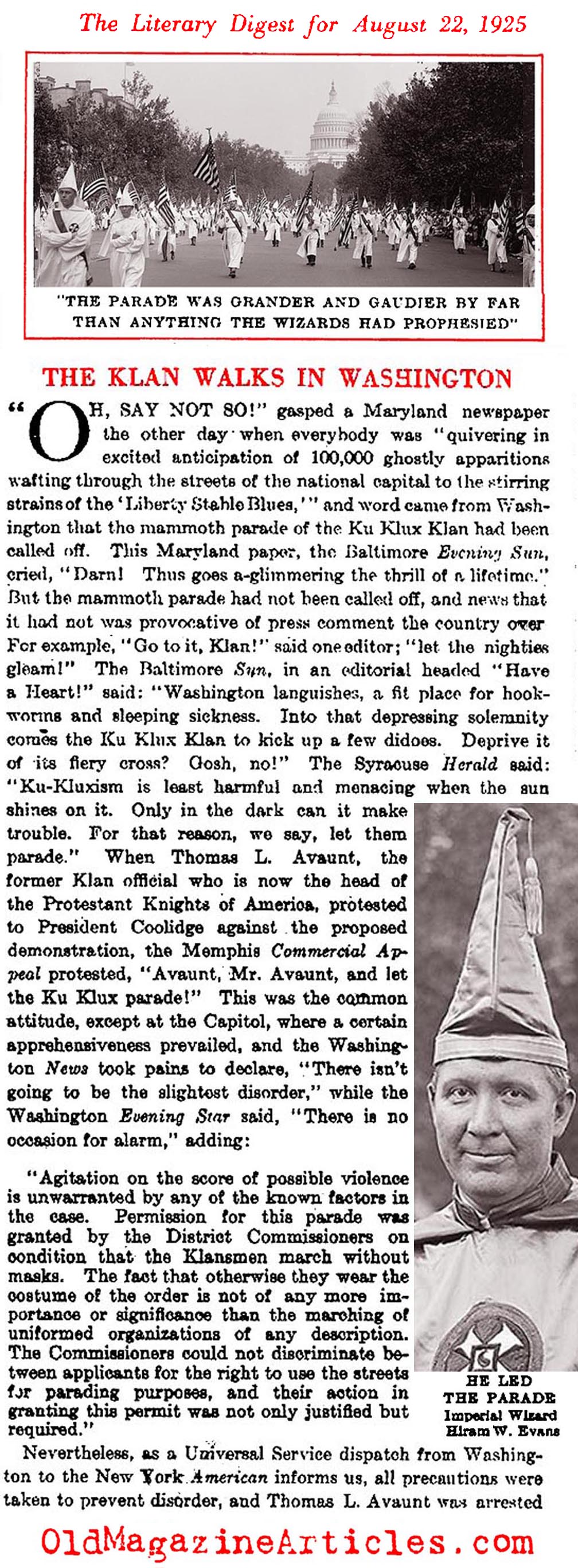 50,000 Klansmen March in Washington, D.C. (Literary Digest, 1925)