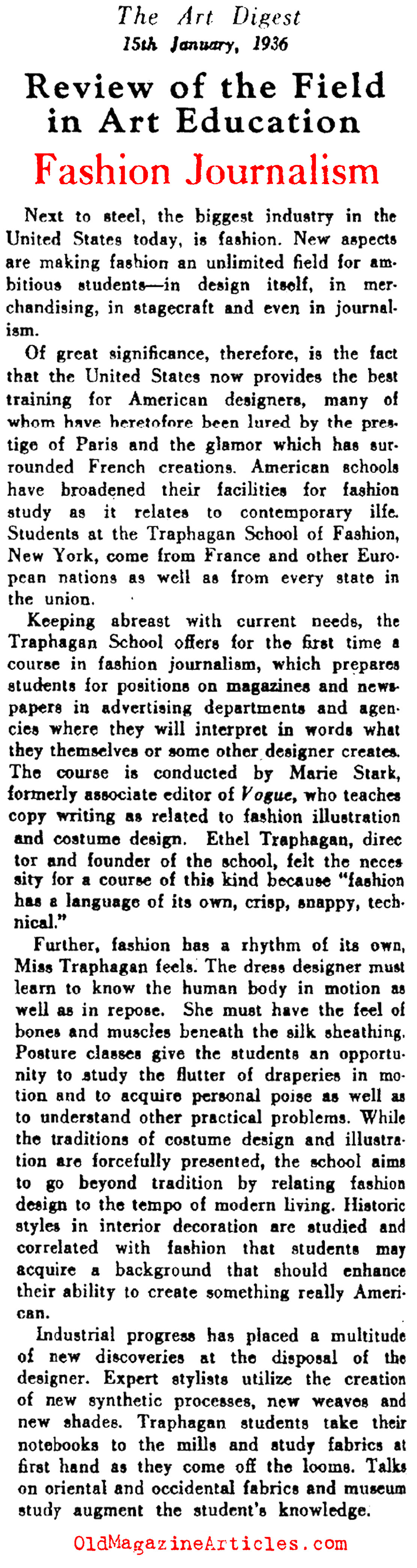 Fashion Journalism Goes Legit (Art Digest, 1936)