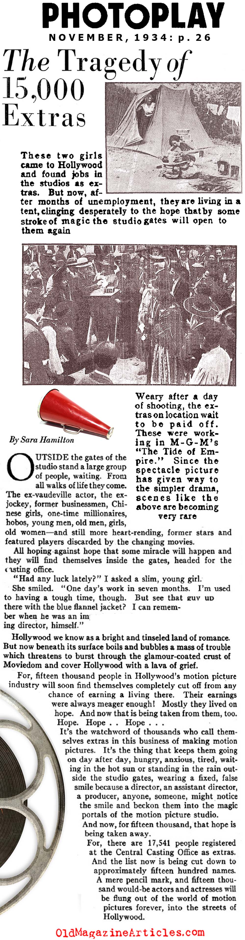 During the Depression Unskilled Labor Flocked to Hollywood  (Photoplay Magazine, 1934)