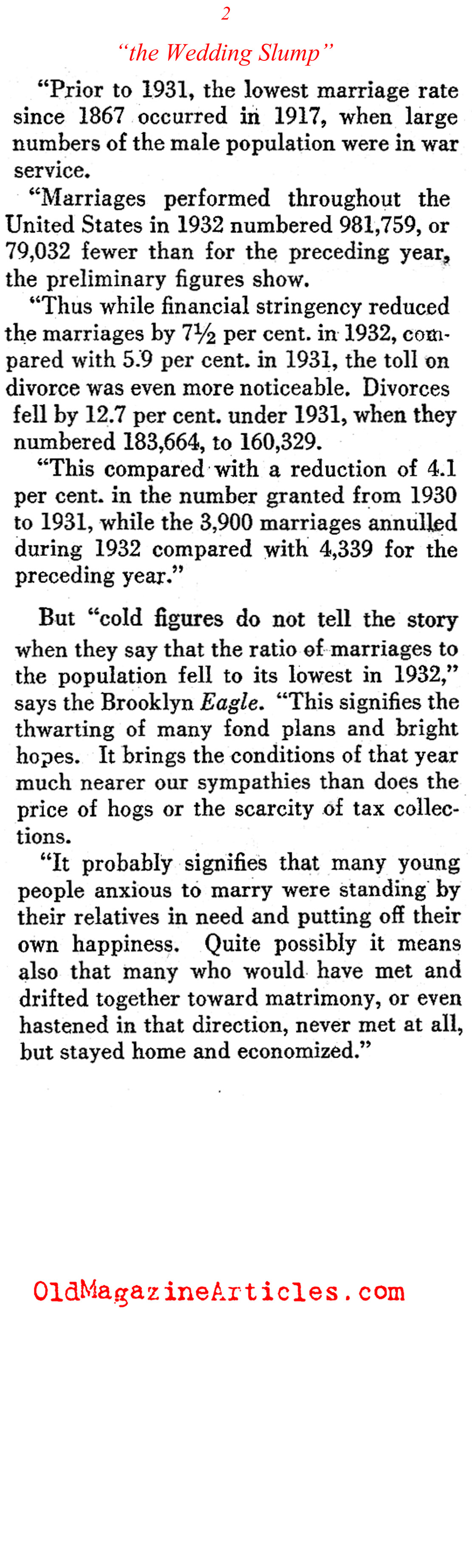 The Great Depression Reduced the Number of Marriages (The Pathfinder, 1933)
