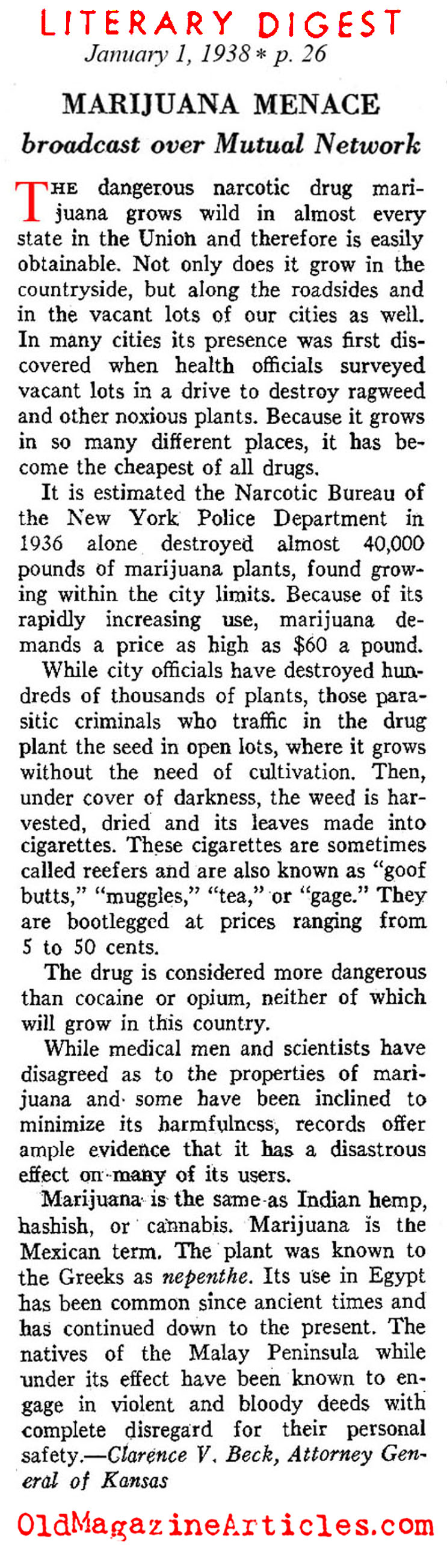 Marijuana in the Thirties (Literary Digest, 1938)