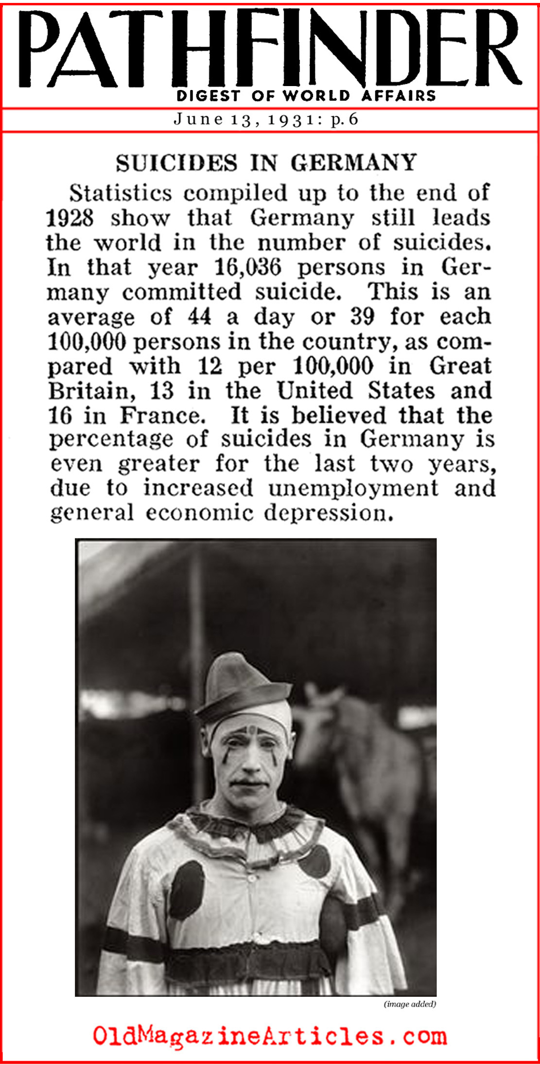 Over 15,000 Suicides in 1928 Germany (Pathfinder Magazine, 1931)