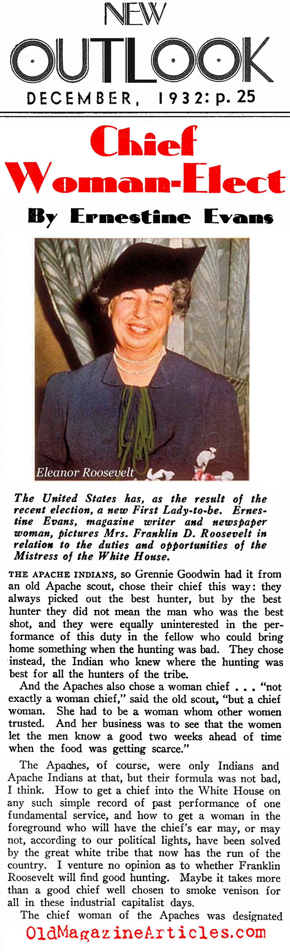 The ''Chief Woman-Elect'' (New Outlook Magazine, 1932)