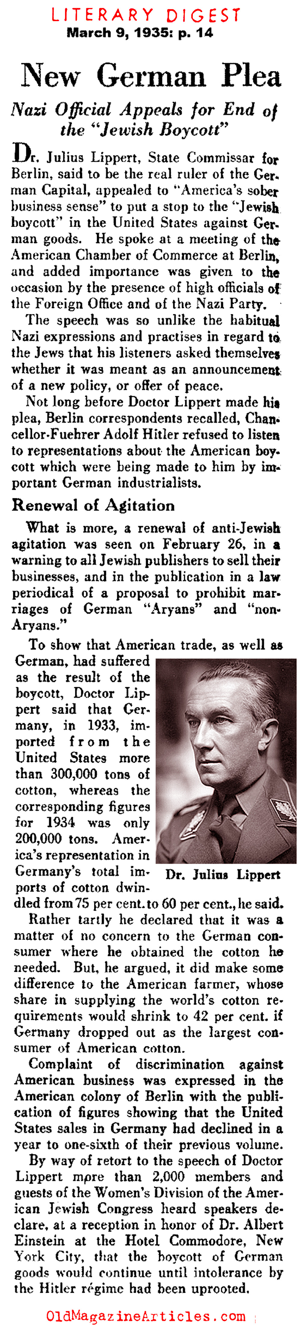 Jewish Americans Boycotted German Products (Literary Digest, 1935)