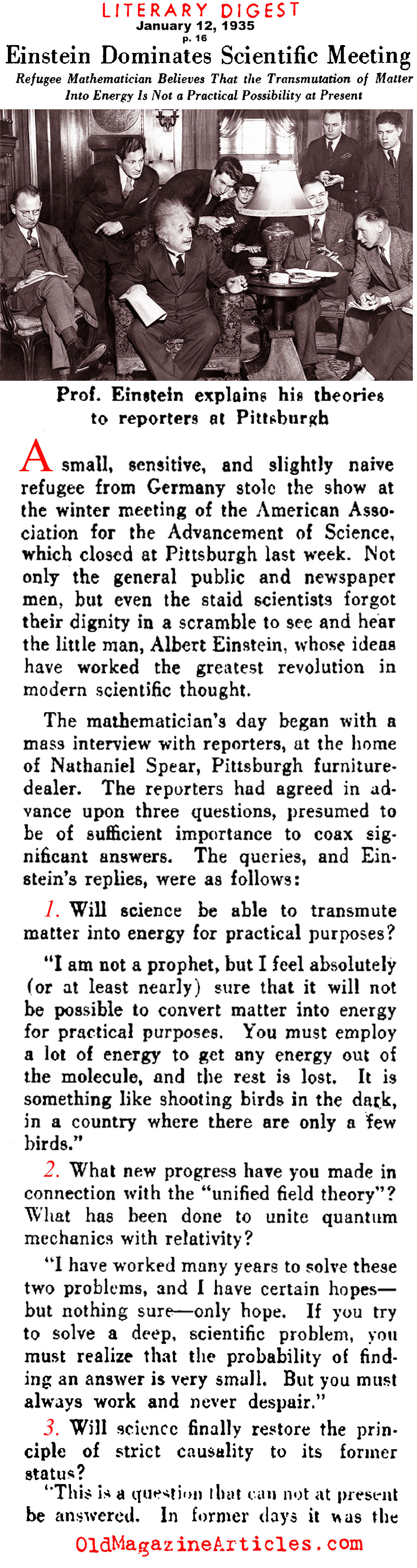  Albert Einstein Magazine Interview  (Literary Digest, 1935)