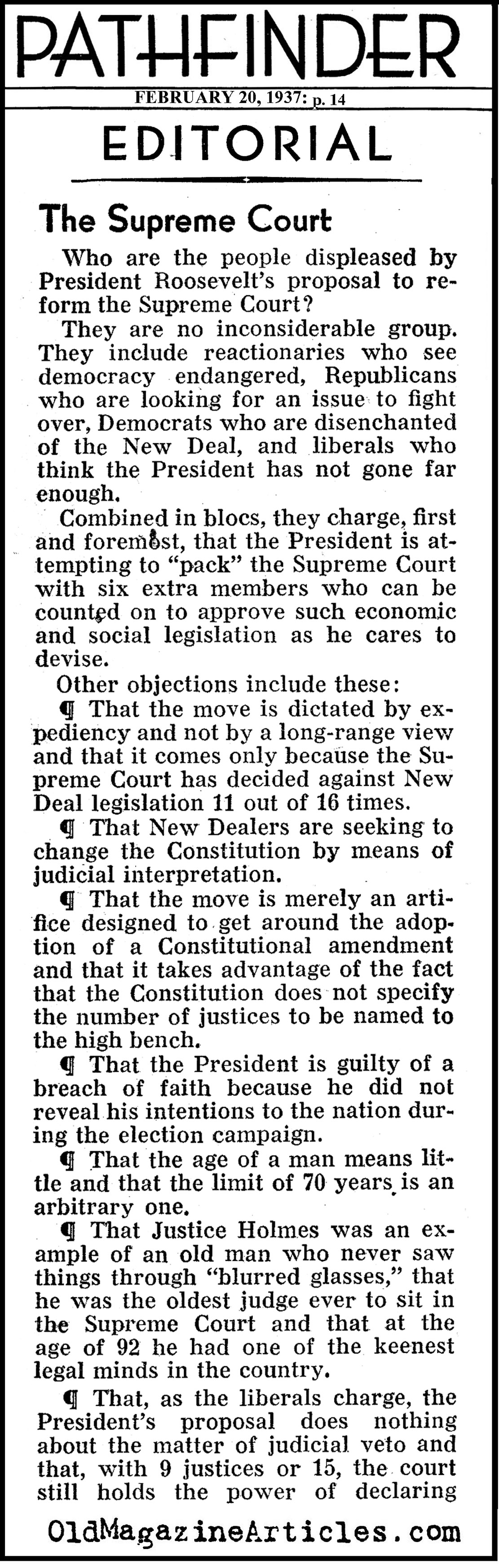 The Critics of FDR's Supreme Court Scheme (Pathfinder Magazine, 1937)