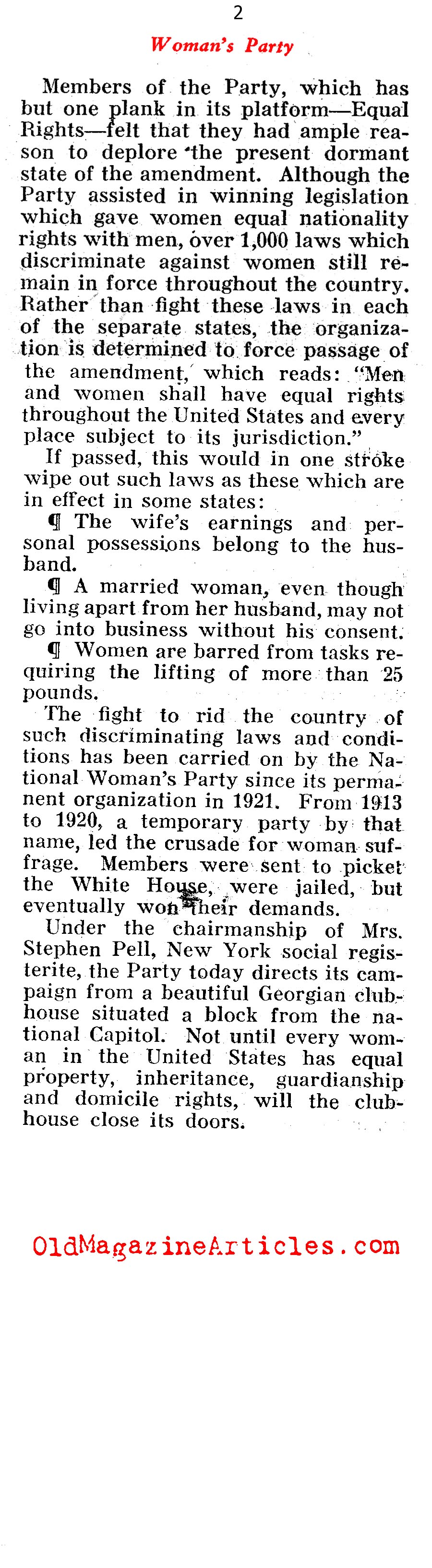''The Equal Rights Amendment'' Voted Down (Pathfinder Magazine, 1937)