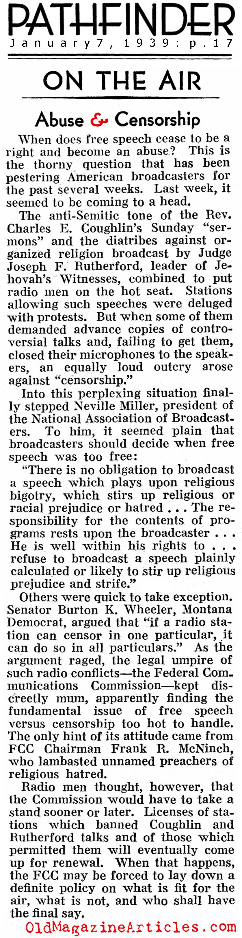 The Free Speech Dilemma <BR>(Pathfinder Magazine, 1939)