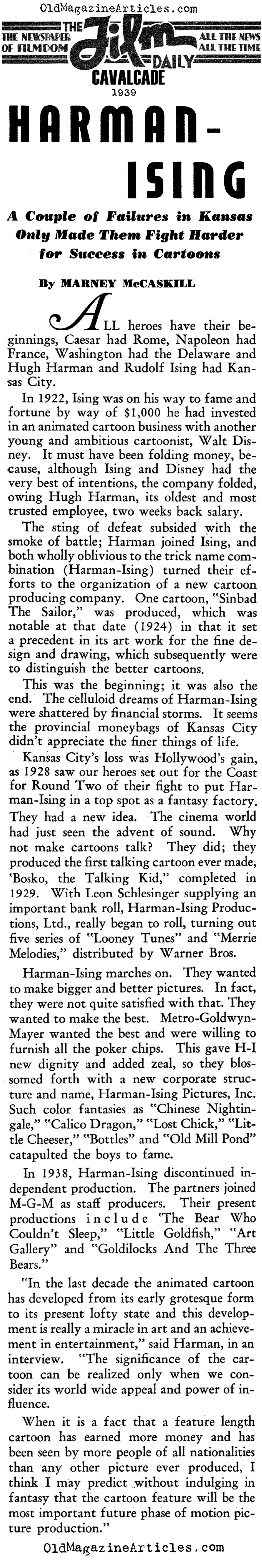 Hugh Harmon & Rudolf Ising: Animators (Film Daily, 1939)