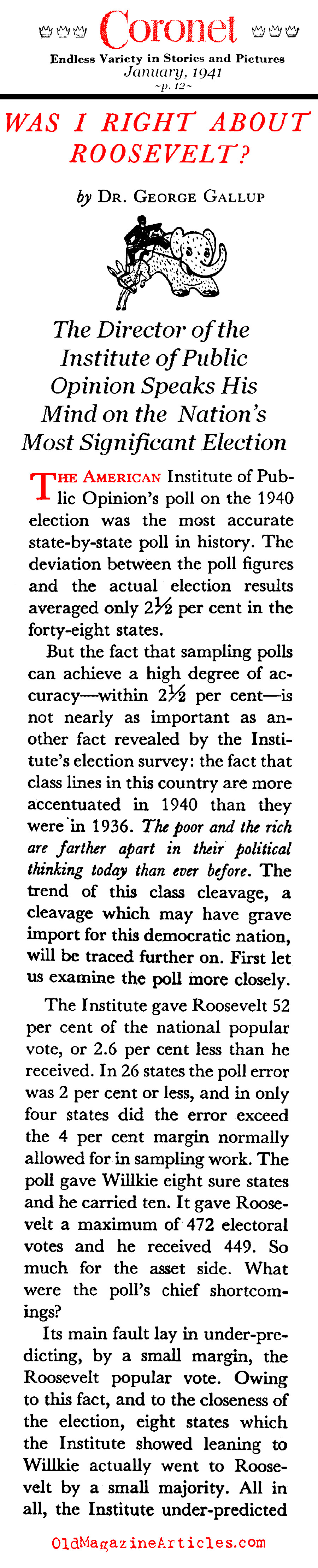 The 1940 Election Polls and FDR (Coronet Magazine, 1941)