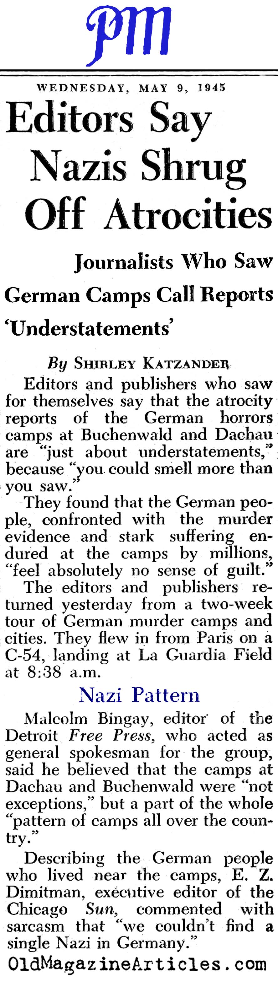 Nazis Shrugged-Off Atrocities (PM Tabloid, 1945)