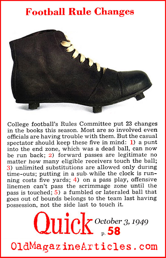 Changes Added to the College Football Rulebook (Quick Magazine, 1949)
