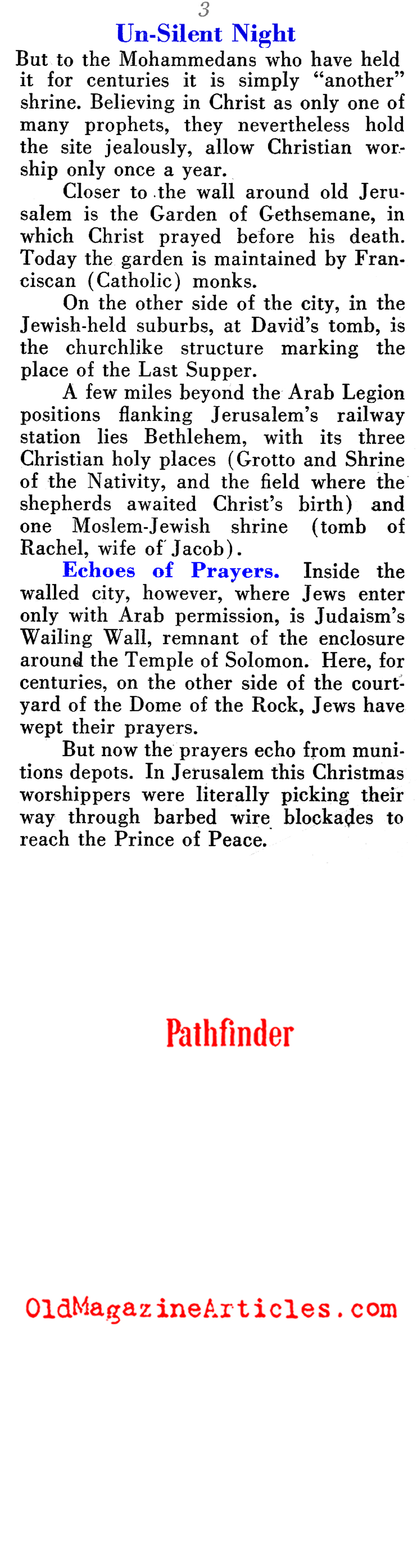 Israel: Home to Three Major Faiths (Pathfinder Magazine, 1949)