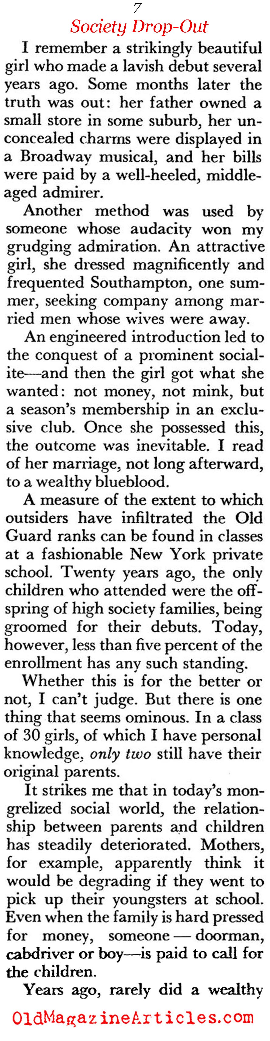 ''The Low State of High Society'' (Coronet Magazine, 1958)