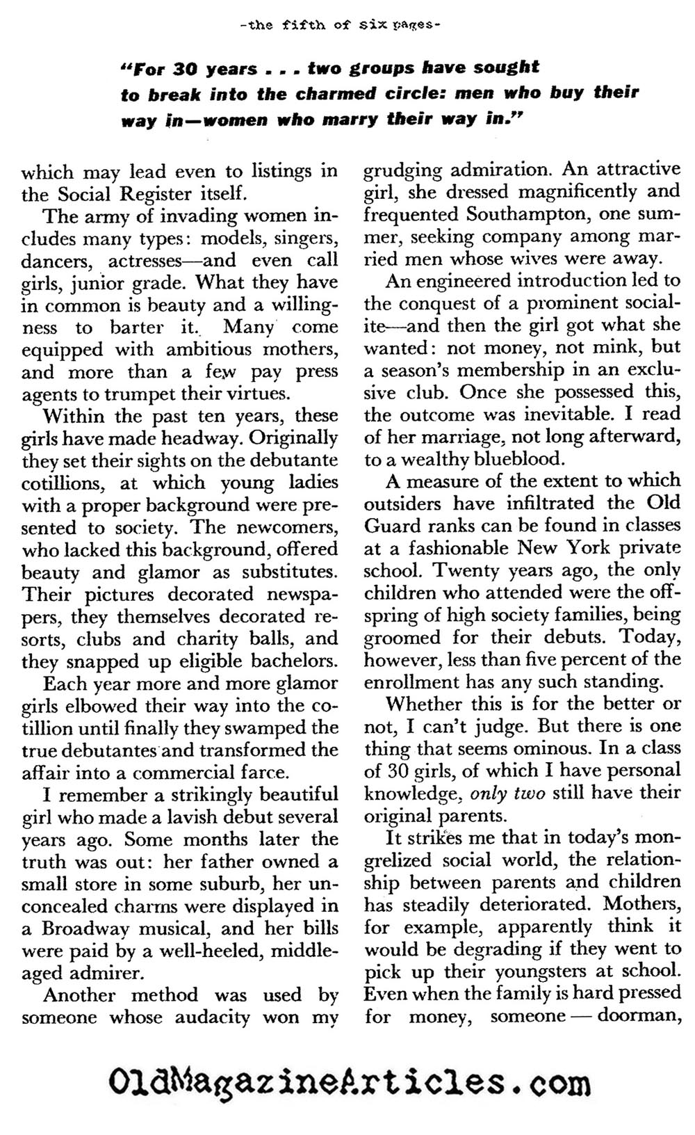 The Low State of High Society (Coronet Magazine, 1958)
