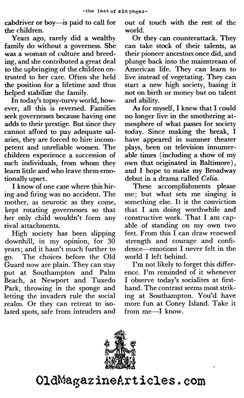 The Low State of High Society (Coronet Magazine, 1958)