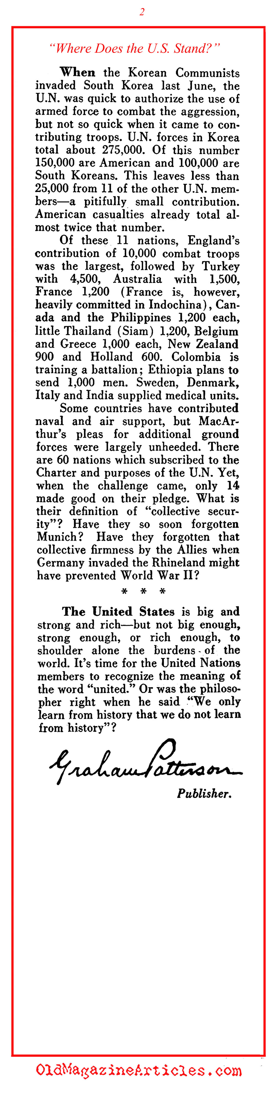 The U.N. and Collective Security (Pathfinder Magazine, 1951)