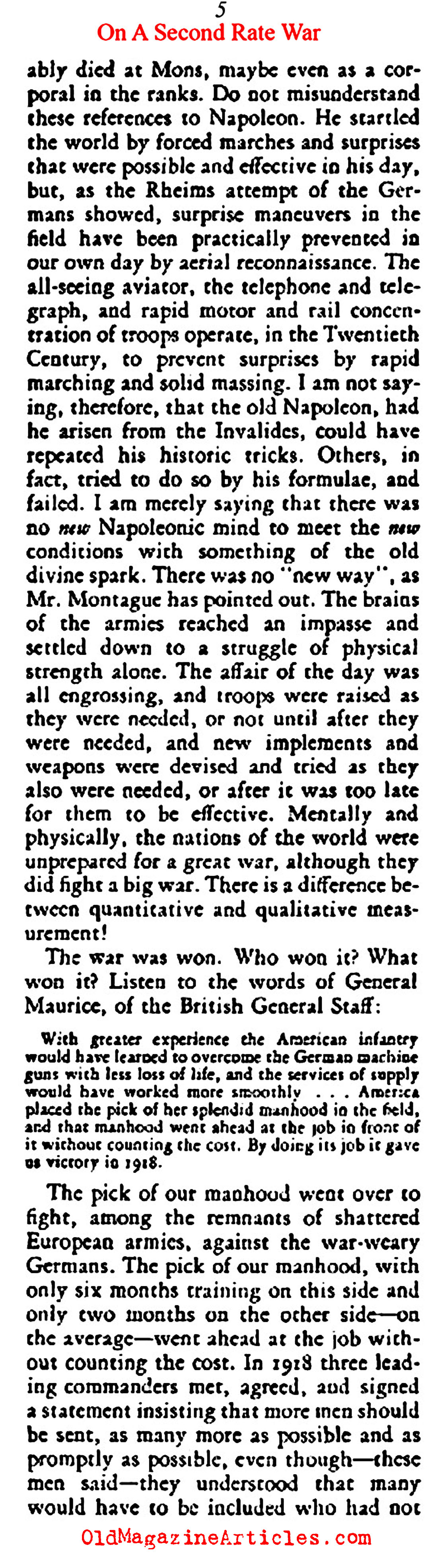 It was a Second Rate War (The American Mercury, 1924)