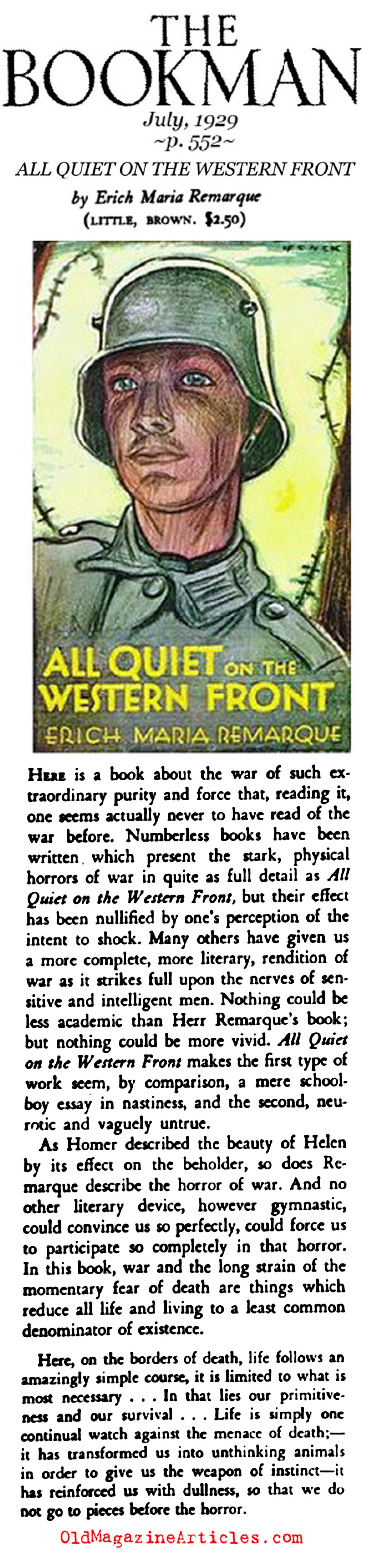 <i>ALL QUIET on the WESTERN FRONT</i> (The Bookman, 1929)