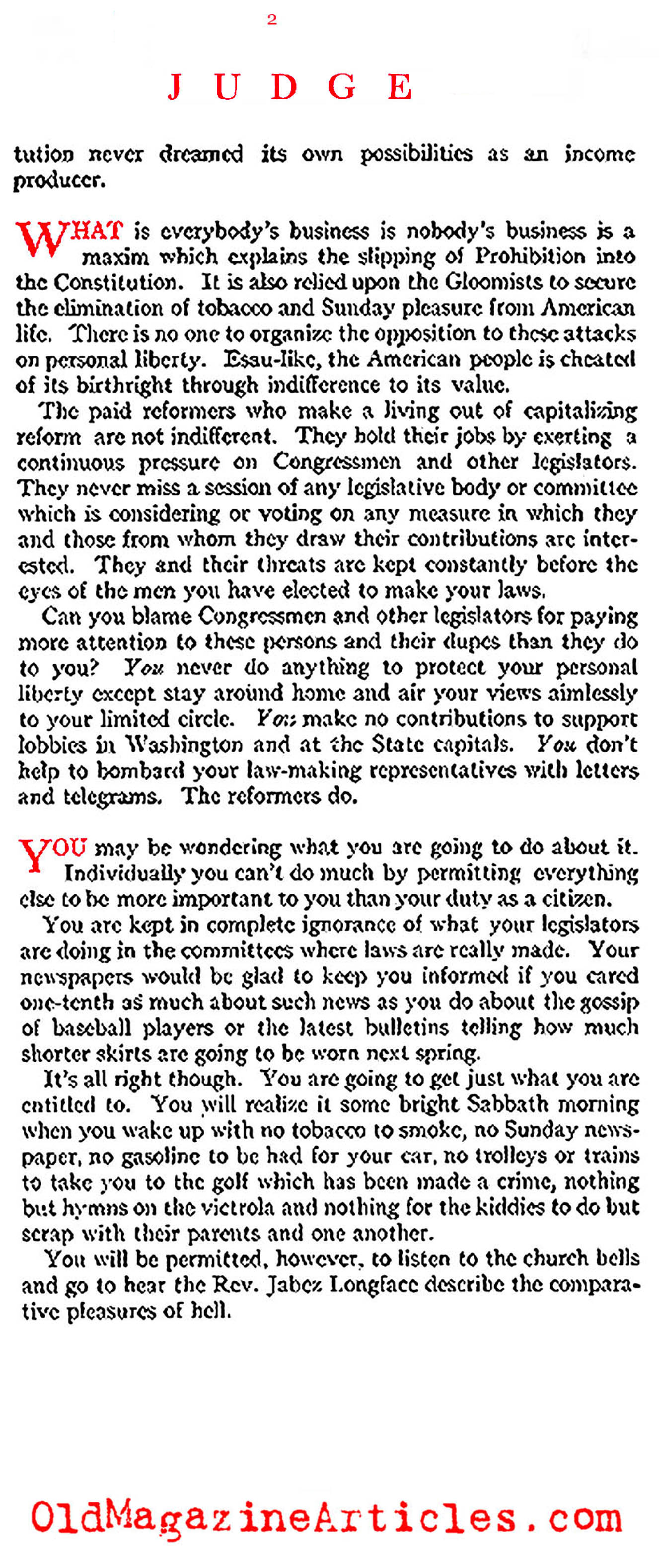 A Civil Libertarian Rants About Prohibition (Judge Magazine, 1920)