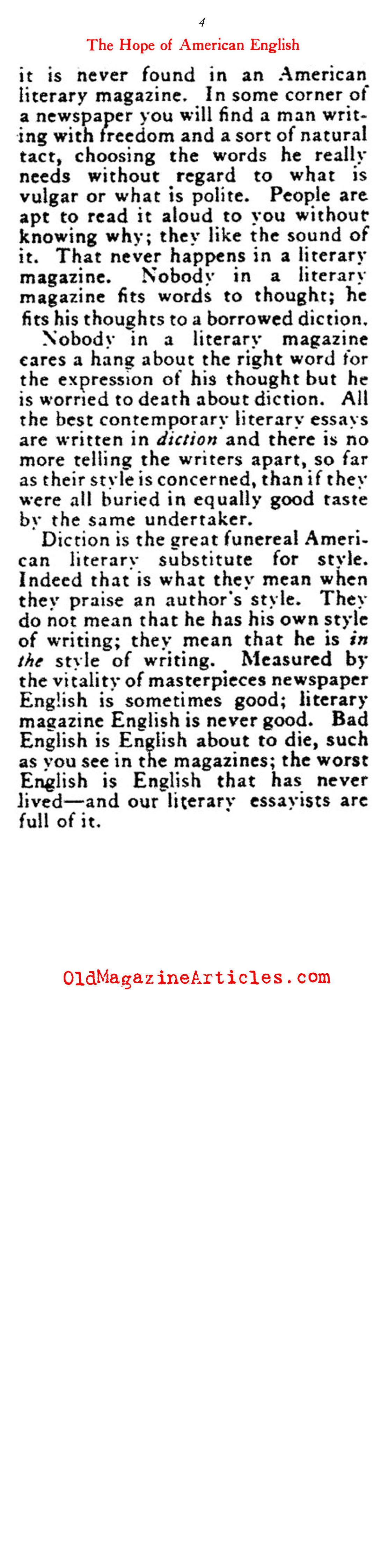 ''The Hope of American English'' (Vanity Fair Magazine, 1919)
