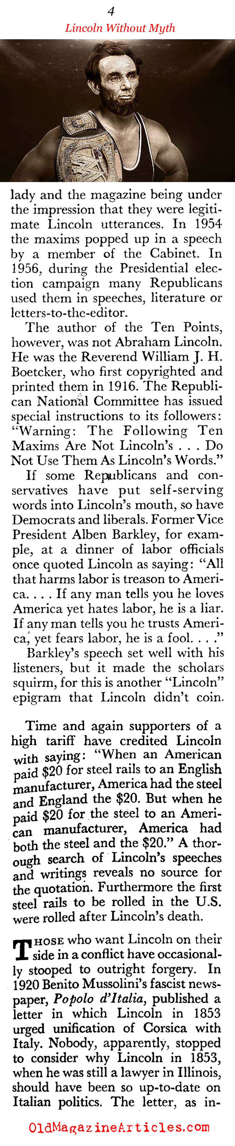 Lincoln Without the Myths (Coronet Magazine, 1961)