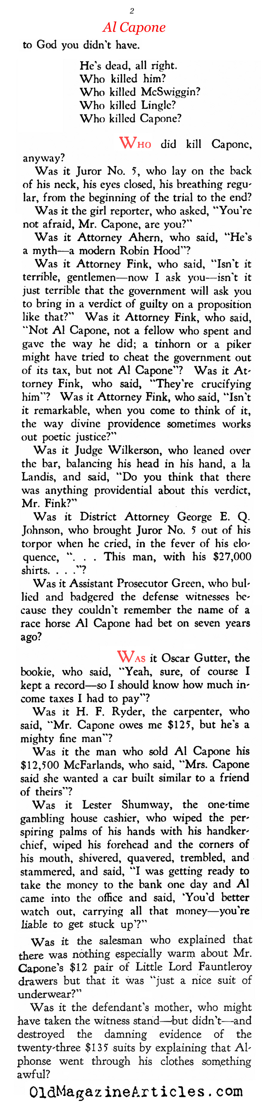 Al Capone: Tax Evader (Chicagoan, 1931)