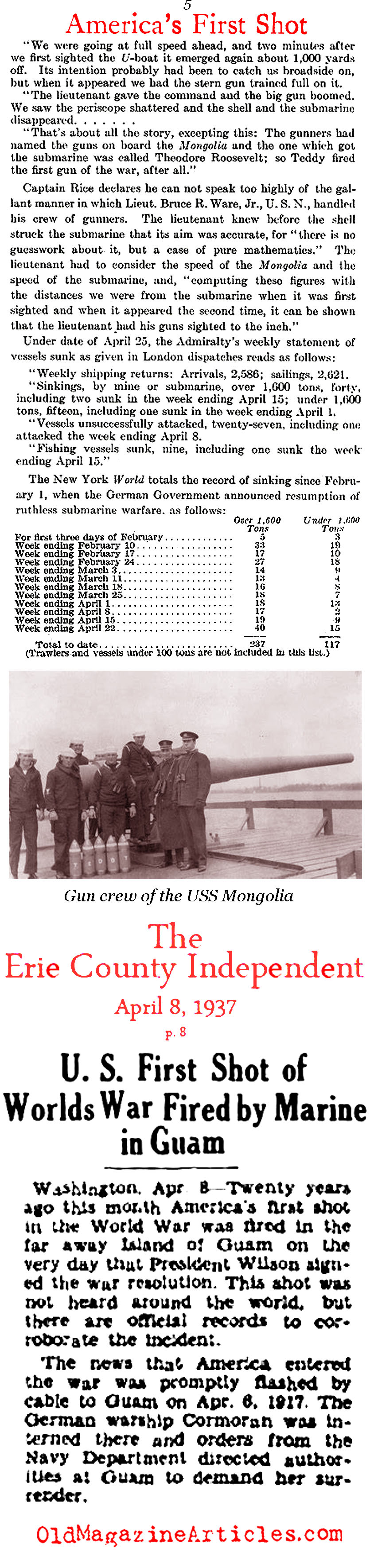 U.S. Navy Fired America's First Shot   (Literary Digest, 1917)