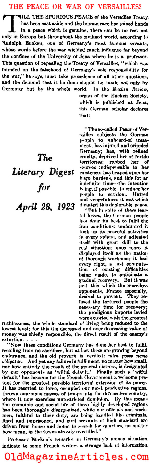 The German Rebellion Against the Treaty (Literary Digest, 1923)