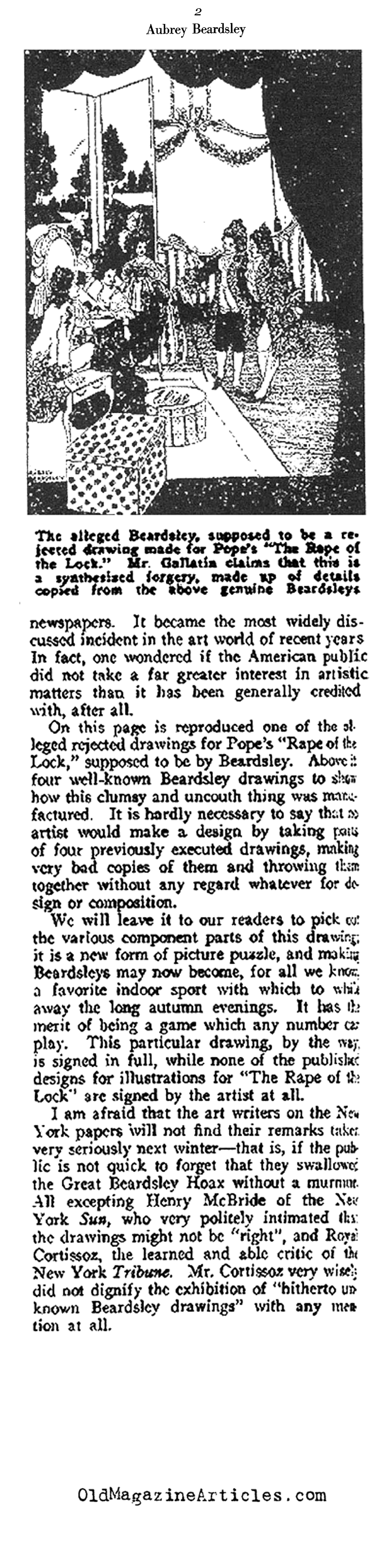 Art Sacandal: Aubrey Beardsley Forged (Vanity Fair Magazine, 1919)