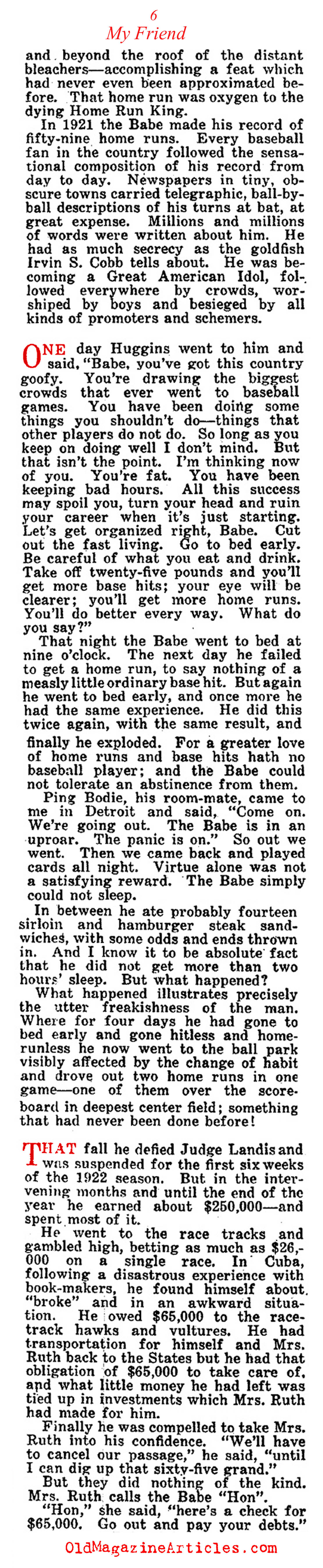 ''My Friend Babe Ruth'' (Collier's Magazine, 1924)