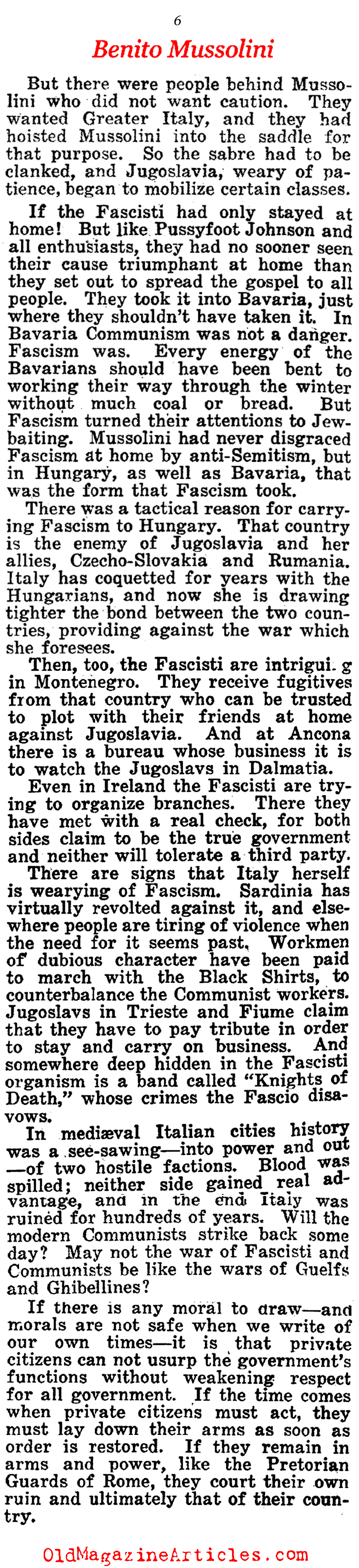 Benito Mussolini And His Followers  (American Legion Weekly, 1923)
