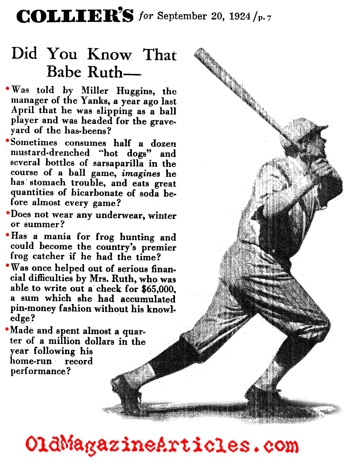BABE RUTH TRIVIA LIST,BABE RUTH TRIVIA ARTICLE,SMALL TRIVIAL MATTERS ...