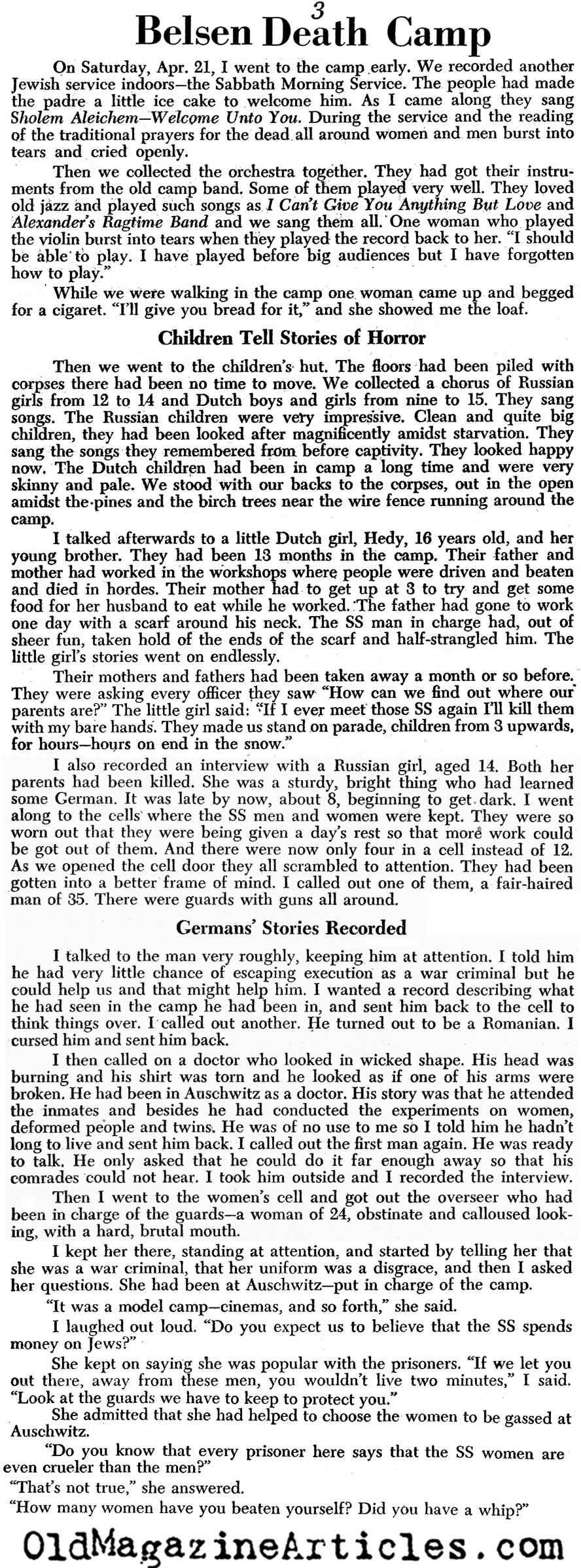  A Report on Bergen-Belsen (PM Tabloid, 1945)