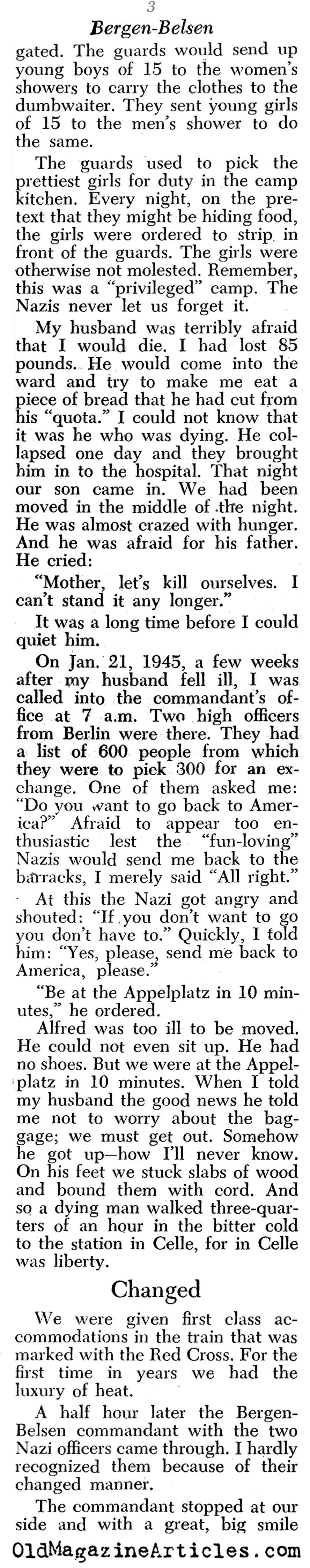 Bergen-Belsen Survivor Speaks (PM Tabloid, 1945)