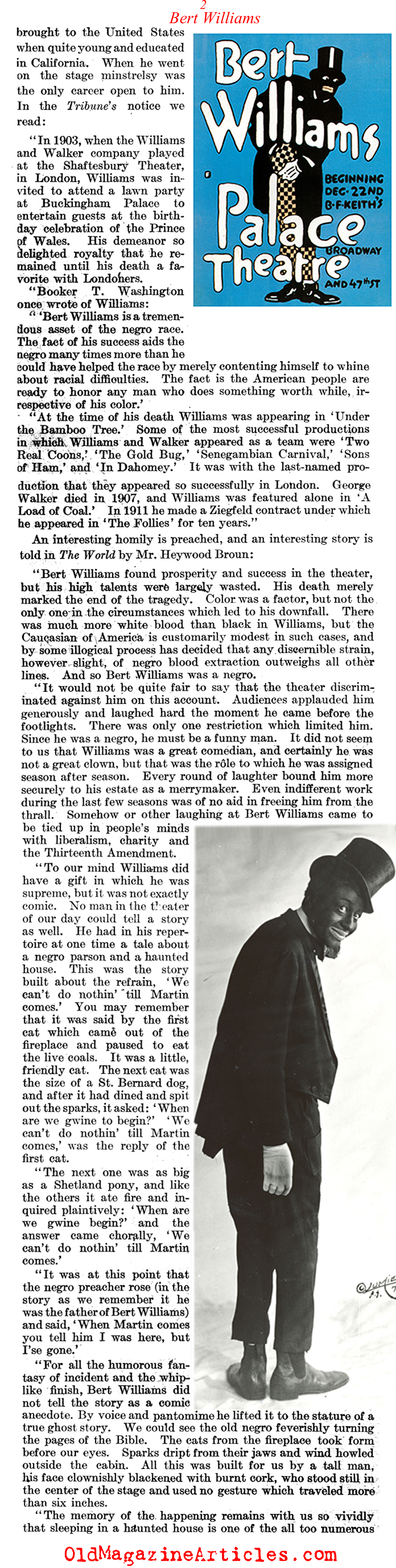 Comedian Bert Williams: R.I.P.   (Literary Digest, 1922)