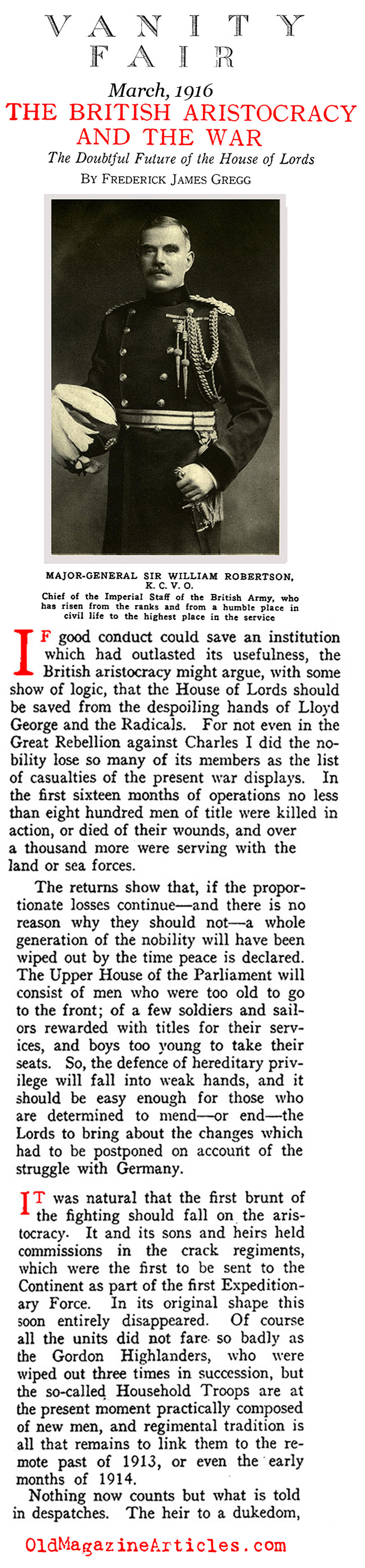 The British Aristocracy and the Great  War (Vanity Fair Magazine, 1916)