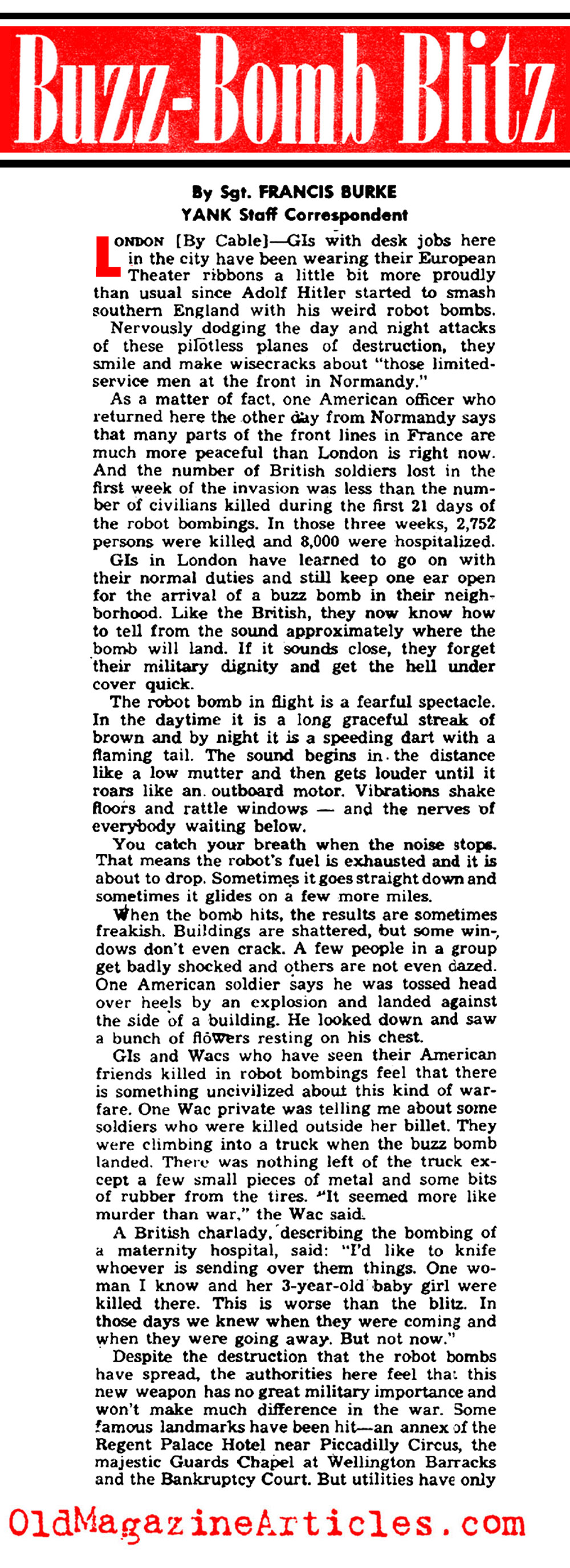 ''Buzz-Bombs Blitz''  (Yank Magazine, 1944)