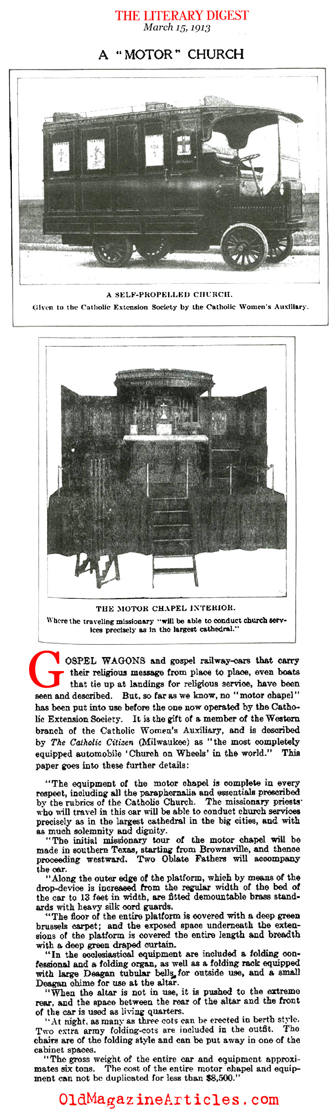 A Church on Wheels (Literary Digest Magazine, 1913)