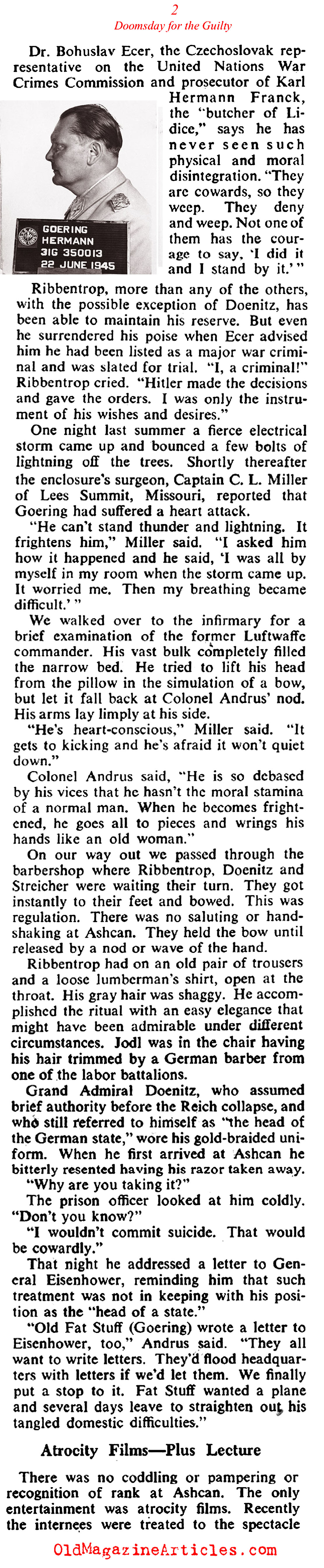 Reichsmarshal Herman Gering Imprisoned (Collier's Magazine, 1946)