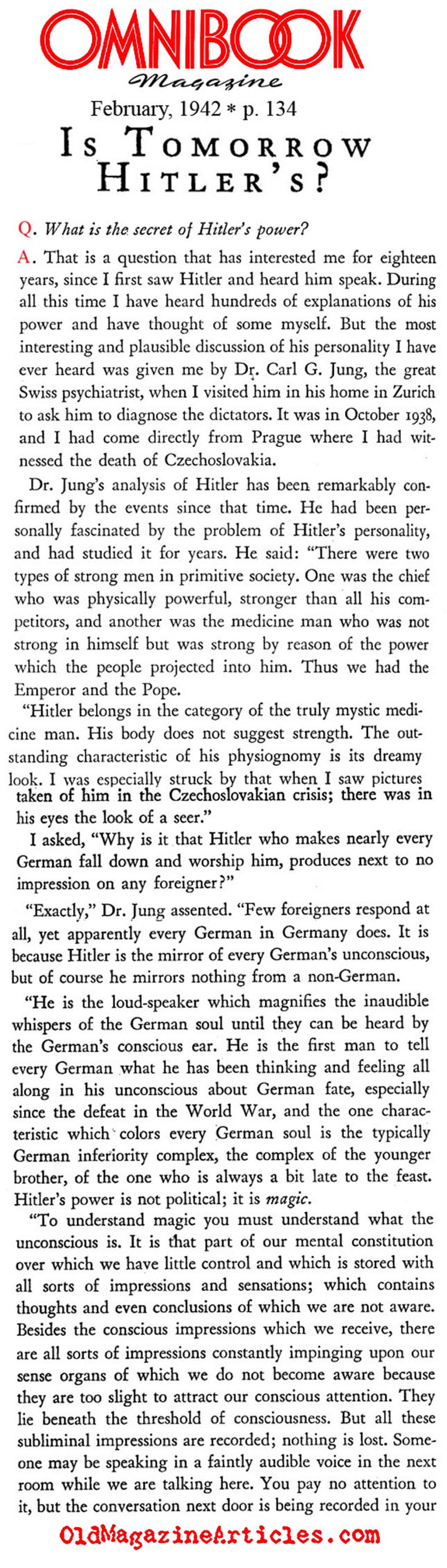 Carl Jung on Hitler (Omnibook Magazine, 1942)